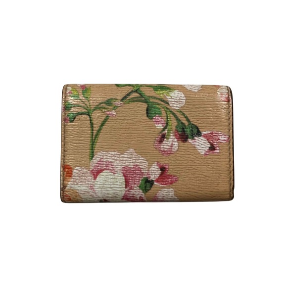 GUCCI Floral Print Leather Key Holder Wallet Beige Pink Green - Picture 2 of 10